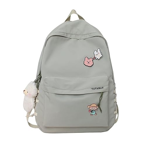 Kawaii Backpack with Cute Accessories Aesthetic 15.6 Inch Laptop Backpack Pin Plush Pendant (Green,Single Backpack)