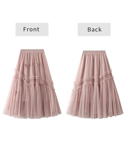 Women's Casual Formal Tulle Skirt Elastic High Waisted Layered Pleated Flowy Mesh Skirt for Wedding Party3