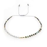 Agriajun Handmade Green Gemstone Beaded Strand Bracelets for Women Dainty Adjustable Charm Beige String Braided Boho White Black Beads Friendship Bracelets Fashion Jewelry Gift