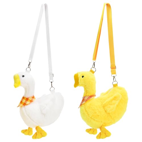 2 Pack Cute Goose Crossbody Bag, Soft Plush Fluffy Animal Shoulder Bag Handbag with Zipper Adjustable Strap, Funny Novelty Fur Duck Tote Purse for Women, Gift