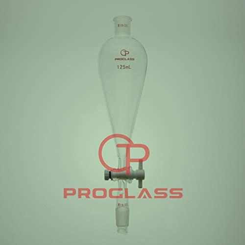 Glass Conical Separators Funnel 125mL with Two 19/22 Joints and 4 mm PTFE Stopcock Pear Shape