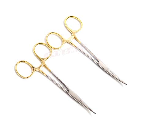 Premium German Stainless Set Of 2 Each Artery Forceps Straight And Curved 5 Inches Mosquito Hemostat Forceps Orthodontic Dental Surgical Hemostat-Cynamed #TOP1