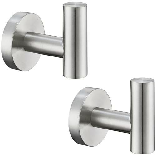 APLusee Brushed Nickel Round Coat Hook 2 Pack, 304 Stainless Steel Bathroom Towel Hook, Wall Mounted