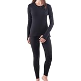 Bodvera Thermal Underwear for Women, Long Johns for Women Thermal Sets Ultra Soft Fleece Lined Base Layer Top and Bottom Black