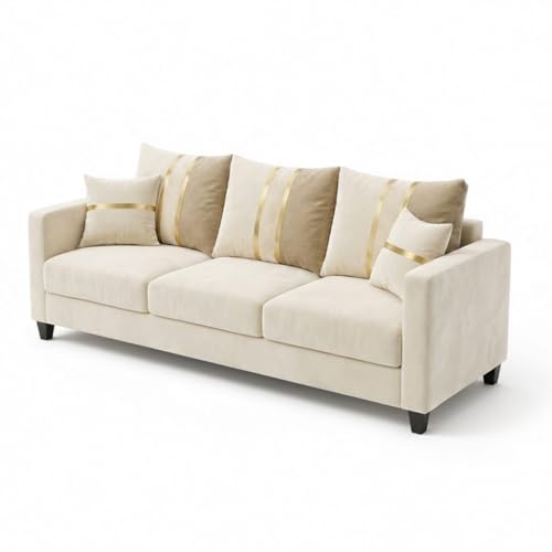 Image of Jester Plush Comfort Sofa | 3 Seater | Luxury Velvet Suede Fabric | Modern Living Room Sofa | Cream