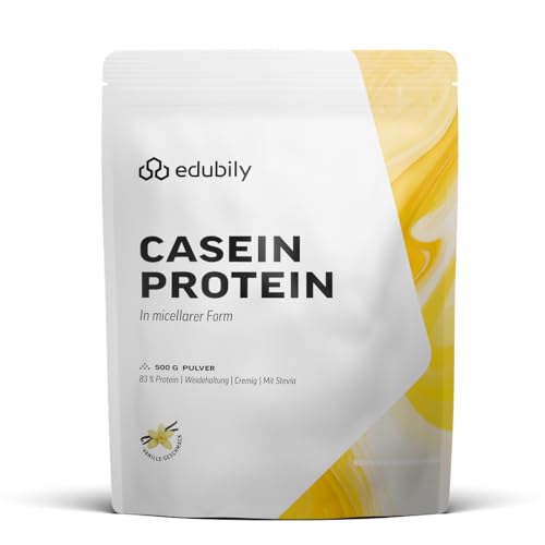 edubily Micellares Casein - Casein Protein Pulver für die abendliche Proteinroutine - mit micellarem Casein aus Weidehaltung - ohne unnötige Zusätze - 1 Portion täglich (500 g Vanille)