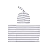 Luckywaqng Zachte baby-wikkeldeken, hoedset voor meisjes, rekbaar, pasgeborenen, strepen, deken, babywikkeldeken, wikkeldoeken, fotografie-rekwisieten, handafdruk inkt (grijs, één maat)
