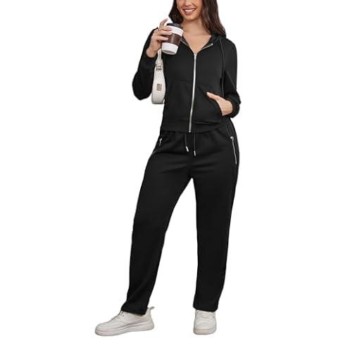 HBQ Women 2 Piece Outfits Sweatsuit Zip Up Hoodie Jacket Jogger SweatPants Lounge Matching Sweat Set-L-Black Cover