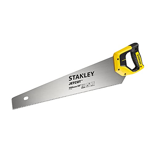 Stanley Jetcut Handsäge (grob, 500 mm Länge, Bi-Material Handgriff, Hardpointverzahnung, 7 Zähne/Inch, für schnelle Schnitte in Holz) 2-15-288