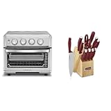 Cuisinart Air Fryer + Convection Toaster Oven, 8-1 Oven with Bake, Grill, Broil & Warm Options, Stainless Steel, TOA-70 & C77SSR-12P Color Pro Collection 12 Piece Knife Block Set, Red