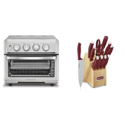 Cuisinart Air Fryer + Convection Toaster Oven, 8-1 Oven with Bake, Grill, Broil & Warm Options, Stainless Steel, TOA-70 & C77SSR-12P Color Pro Collection 12 Piece Knife Block Set, Red
