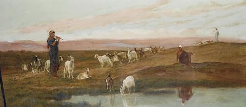 Art tableau figures et chèvres près d'une oasis pour l'ambiance chaleureuse du salon