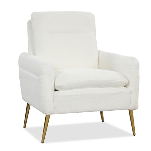 COSTWAY Sillón de Acento Moderno, Sillón Tapizado de Sherpa con Patas Metálicas Cónicas, Pads Antideslizantes, Sillón de Lectura Cómodo para Sala de Estar, Dormitorio, Oficina, Blanco