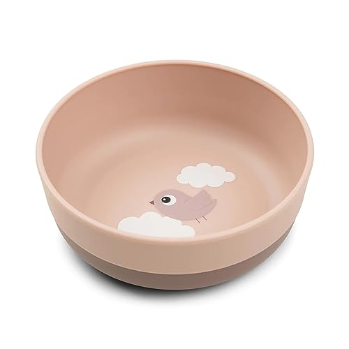 Done by Deer Foodie Schüssel Happy clouds Rosa, Ø12,5xH4,5cm – Baby Schüssel mit praktischer rutschfeste Unterseite - Plastikschüssel aus 100% PP in Lebensmittelqualität mit rutschfestem TPE