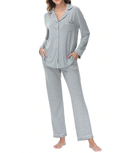 Image of Women's Pajama Sets Long Sleeve Sleepwear Button Up Shirt With Pajama Pants Soft Pjs Lounge Sets