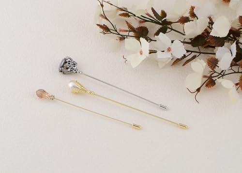 Image of Alilang 3Pcs Vintage Style Hat Lapel Brooch Pins with Flexible Bendable Design for Secure Fit on Hats, Scarves, and Suits