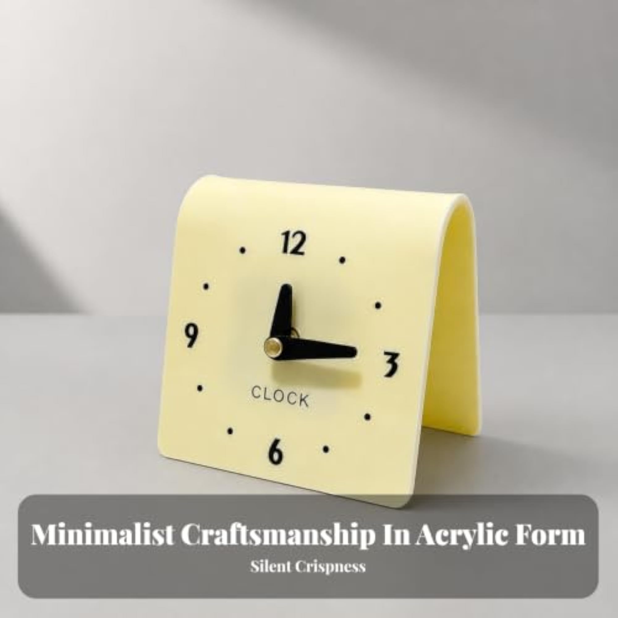 Battery-Powered Freestanding Desktop Clock, Acrylic Case, No-Ticking