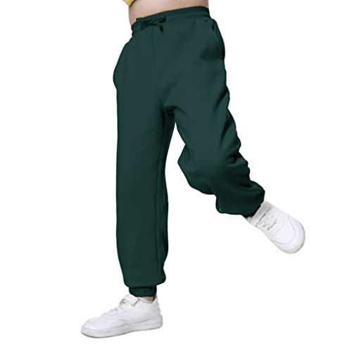 Unacoo Girls&Boys Sweat Pant With Pockets Elastic Waist Sweatpants Brushed Fleece Casual Joggers Pants For Kids Athletic Pants For Toddler Boys And Girls (Dark Green, M,(7-8 Years)) #TOP29