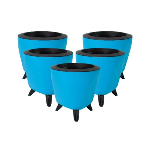 Image of Garden Art (Pack of 5 Indoor Outdoor Self Watering Planter Home Living Room Office Tabletop Decorative Plastic Flower Pot 5.1 Inch (Teal, 5) PPLAT