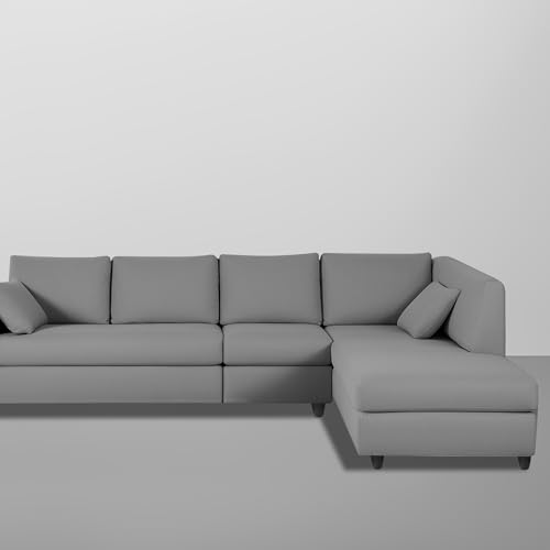 Image of Florian RHS 6 Seater L Shape Sofa Set for Living Room (Dark Grey Fabric) Premium Fabric Sofa