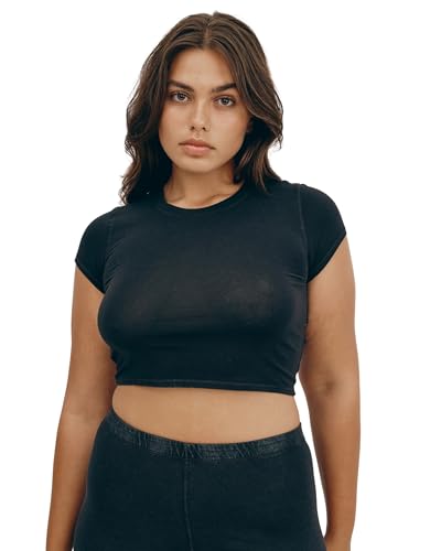 Organic Basics Women's Core Cotton Short Sleeve Baby Tee, BlackXX