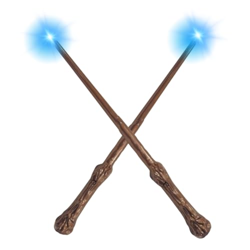 Image of WANNA PARTY WP Polyvinyl Chloride Harry The Magician Light Up Magic Wizard Wand, Light Up Witch Toys for Kids Cosplay Party Birthday Gift, Halloween Party, Brown
