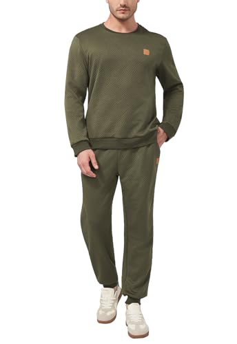 KUYIGO 2-teiliges Set für Herren Einfarbiger Trainingsanzug Pullover und Jogginghose mit Kordelzug Anzug Jogginghosen Sets Locker sitzendes Lässiger Sportanzug Trainingsanzug Armeegrün XL