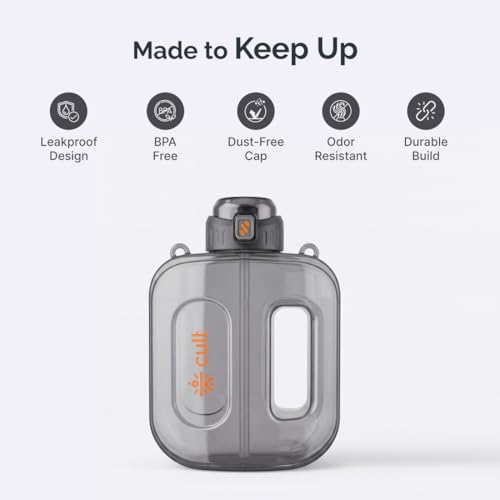 Image of Cult Mini Gallon 1.6L Water Bottle Leakproof Gym Bottle with Straw & Strap Portable Hydration Bottle for Gym, Office, Travel & Daily Use (Black)