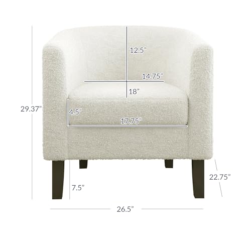 Image of BELLEZE Accent Barrel Chair Set of 2, Linen Round Chair Club Tub Sofa Corner Chair with Flared Legs and Cozy Soft Padding for Living Room Bedroom Waiting Room - Teddy White