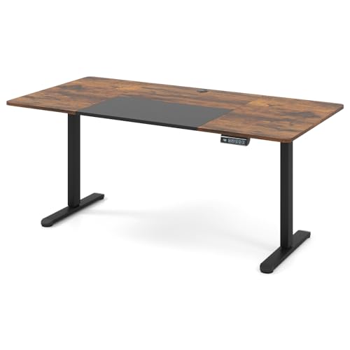 Image of CASART Electric Height Adjustable Standing Desk, Ergonomic Sit Stand Desk with Memory Control, Cable Hole & Anti-Collision Design, Stand up Workstation for Home Office (Rustic Brown+Black, 140 x 70cm)