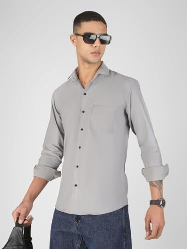 Image of Mens Cotton Lycra Full Sleeve Slim Fit Semi-Formal Shirt | Textured Pattern | Curved Hem