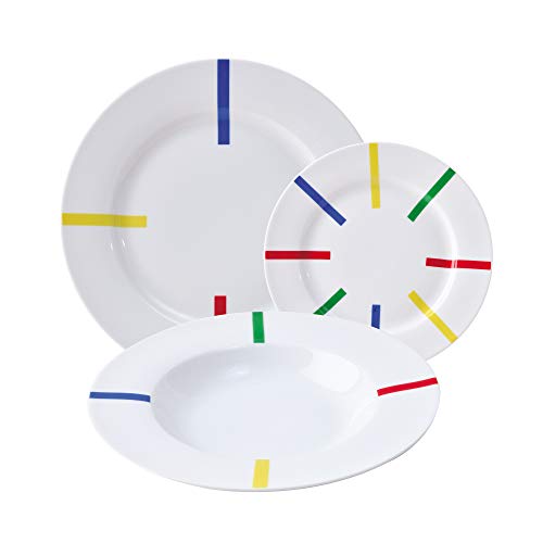 United Colors Of Benetton- Be108 Set 18Pcs Vajilla Porcelana Diseño Rayas De Colores Casa Benetton