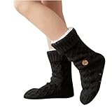 Oplxuo Womens Slipper Socks with Grippers Ladies Warm Cable Knit Fuzzy Socks Winter Cozy Fleece-line