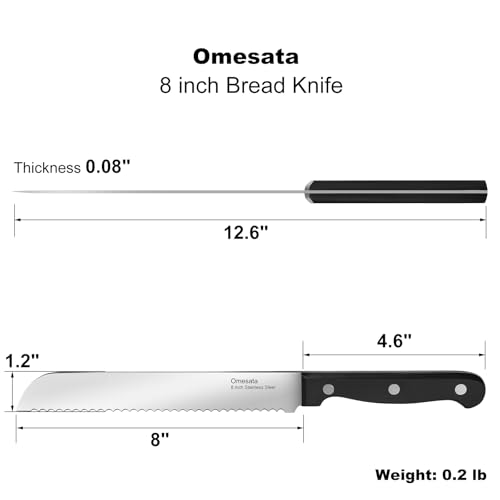 Bread Knife, Serrated 8 inch Bread Knifes for Homemade Bread Sourdough, Blade Razor Sharp and Wavy Edge from Professional Stainless Steel Omesata - Image 3