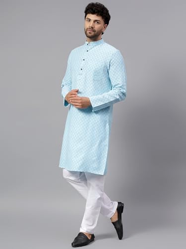 Image of LATEST CHIKAN Men's Checkered Cotton Blend Straight Kurta
