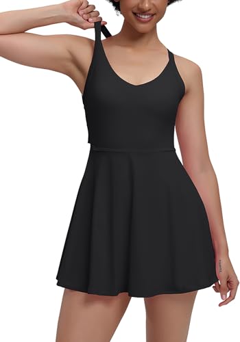 Womens Tennis Workout Dress with Easy Bathroom Shorts Romper Cut Out Twisted Athletic Dresses for Women