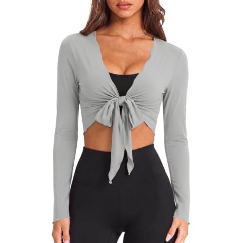 LOMON Womens Ballet Wrap Tops Self Tie V Neck Pila