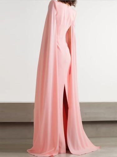 Women's Cape Sleeves Elegant Dress Square Collar Satin Long Sheath Formal Wedding Guest Dress with Back Slit2