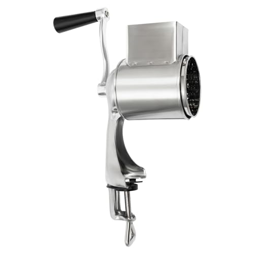 Edelstahl Manuelle Kartoffelreibe Reibemaschine Küchenmaschine für Käse, Gurken, Karotten, Nüsse, mit 5 Trommeln und Ein fester Clip, Silber,10 * 24cm/3.93 * 9.44inch