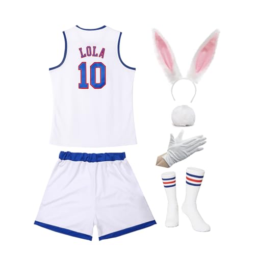 Women Basketball Jersey #10 Lola Space Costume Bunny 90s Squad Movie Sports Shirt for Halloween Party #10 White X-Small
