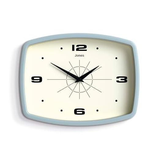 JONES CLOCKS® Movie Wall Clock | Rectangular Retro Clock | 10 inch | Pale Blue | Cool mid-Century Designer Look for Kitchen, Living Room or Office