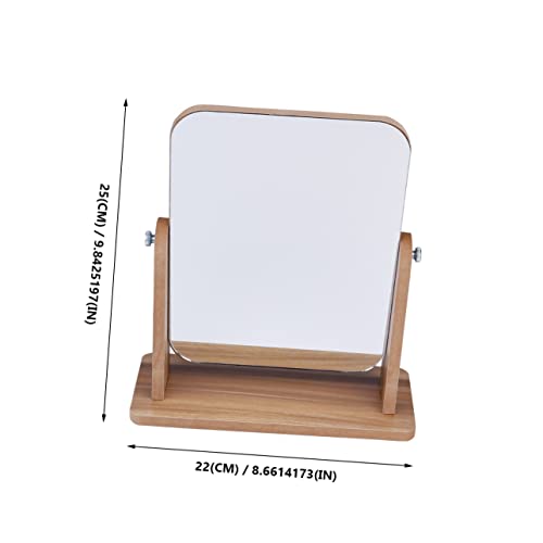 Espejo de maquillaje de escritorio marco madera gris portátil miniatura 6