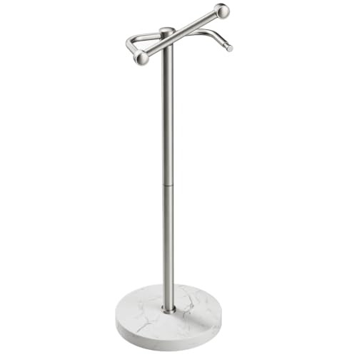 Image of RARXTR Toilet Paper Holder Stand, Bathroom Free Standing Toilet Paper Stand with Modern Marble Base, Post Pivoting Toilet Paper Stand with Stainless Steel Tissue Rack, Rust-Proof (Brushed Nickel)