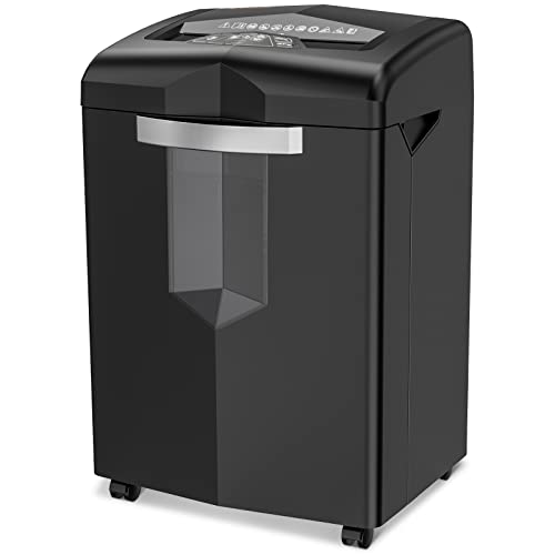 Bonsaii Shredder for Heavy Duty Office Use,24 Sheets P-4 60 Minutes Cross Cut Shredder with 27 Litres Pullout Basket & 4 Casters,Shreds Credit Cards/Staples/Clips (C144-D)