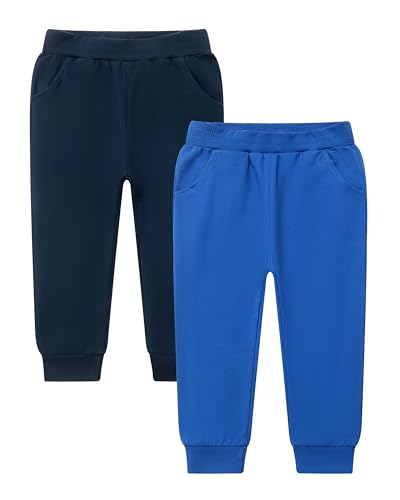 Image of GFQLONG Toddler Boys 2 Pack Cotton Active Jogger Sweatpants,Kids Casual Athletic Solid Pocket Pull On Pants