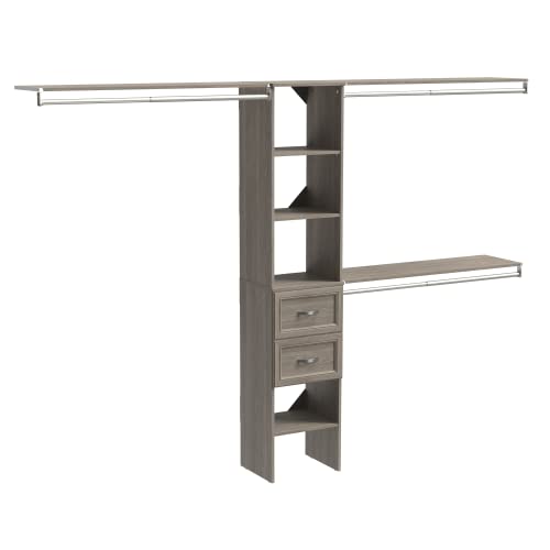 Image of ClosetMaid SuiteSymphony Wood Closet Organizer Kit with Tower, 3 Hang Rods, Top Shelves, 2 Drawers, Adjustable, Fits Spaces 5-9 ft. Wide, Graphite Grey