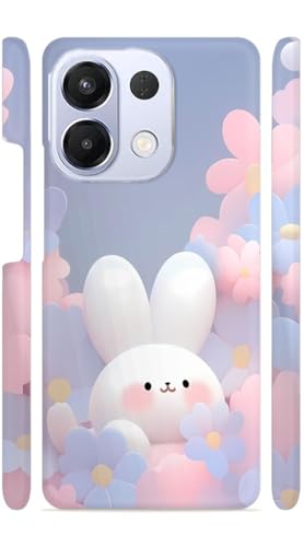 Image of White Bunny Flowers Pink Designer Printed Hard Back Cover for Oppo K13 5G Attractive and Uniquely Crafted Smartphone Case