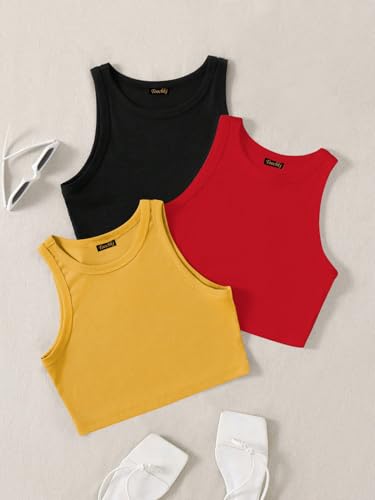 Image of Tops for Women Crop Top for Women's Tank Activewear Tee Sports Western Casual Cotton Camisole Pack of 3 Combo