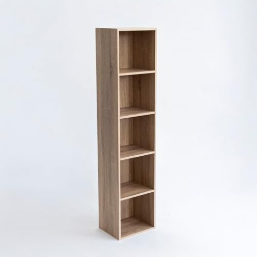 LOLAhome Estantería Librería Cubo con 5 estantes de Tablero de Laminado Color Natural para Despacho, Librería, Dormitorio o Despensa de 132x30x23 cm