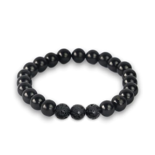 Karelian Heritage Black Shungite Beaded Bracelet 8mm Handmade Stretchy Unisex Crystal Healing Authentic Stone Spiritual Chakra Balance Jewelry (Shungite & Lava Stone)